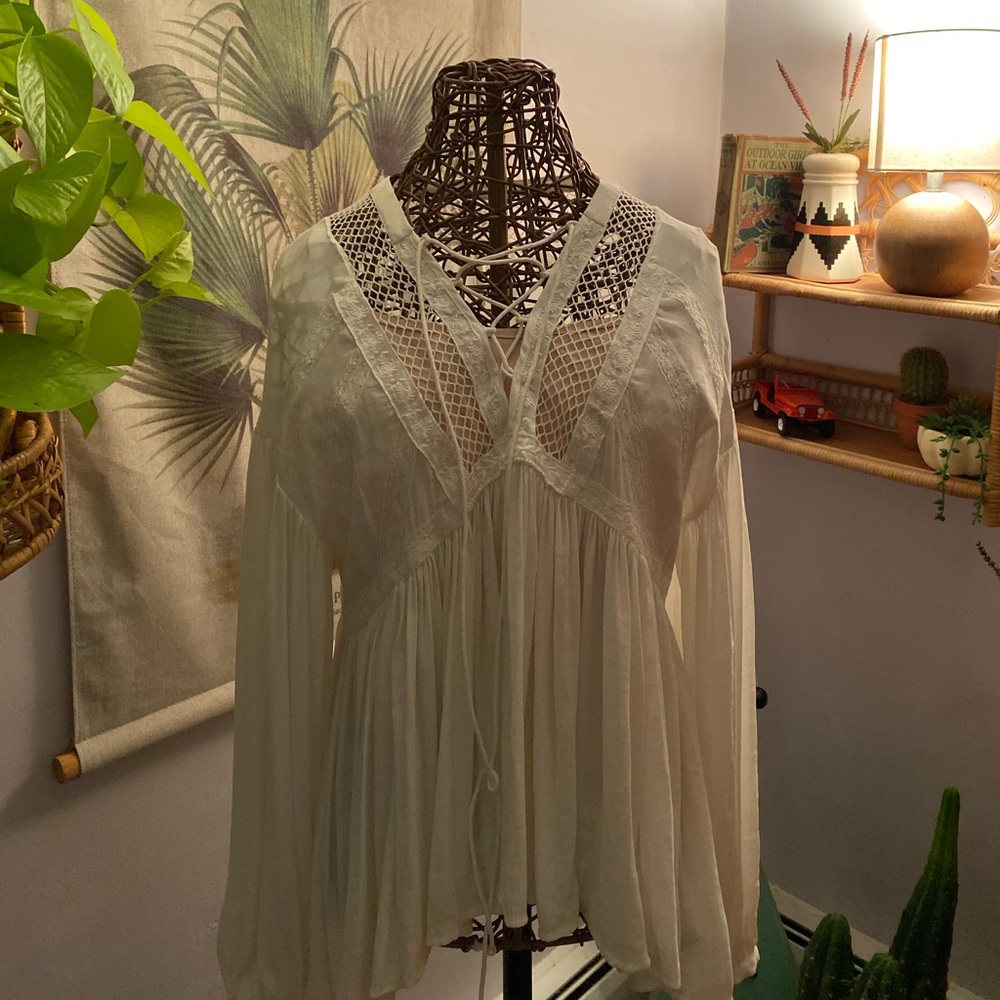 Free people flowy white boho shirt size small